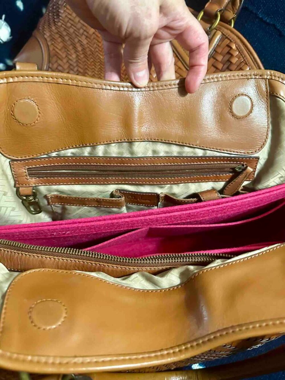 XL Vintage Cole Haan Genevieve Satchel laptop compartment Florentine leather - Picture 7 of 11